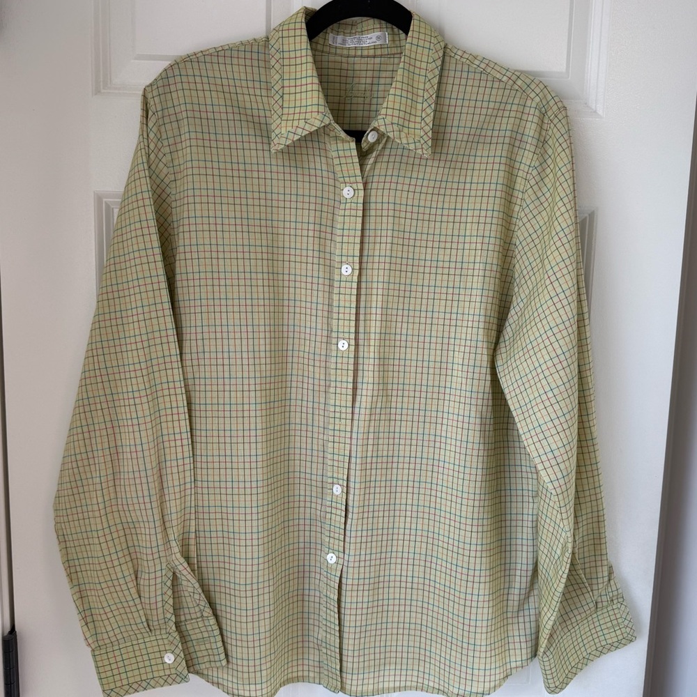 Vintage Foxcroft Shirt Womens Sz 16‎ Striped Button Down Collared Green Plaid